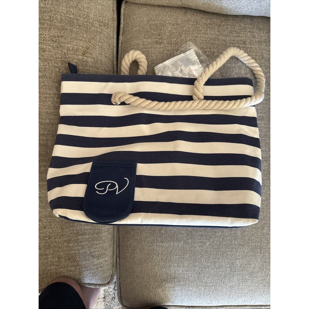 PortoVino Wine Tote Bag Purse Blue & White Canvas w/ Hidden Spout & Wine Bladder - Picture 4 of 9